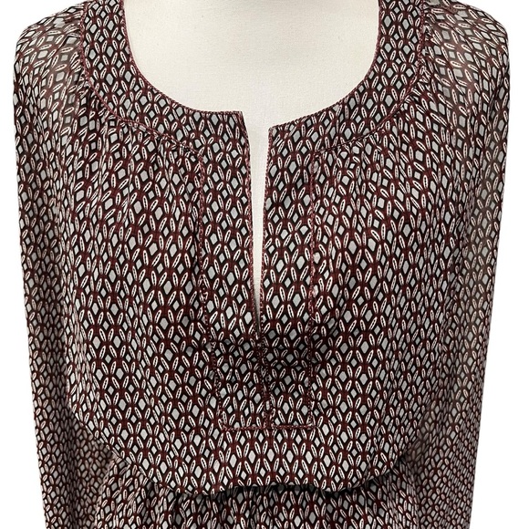 Max Studio Geometric Print Long Sleeve Chiffon Dress Burgundy & Gray Size Medium - Picture 7 of 14